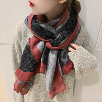 Scarf beach towel female Korean spring and autumn oversized shawl travel holiday printing cotton and linen hand gauze sunscreen silk scarf