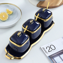 Nordic kitchen seasoning tank Ceramic seasoning box set Combination of sugar and salt monosodium glutamate tank Household light luxury kitchen supplies