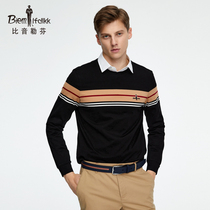 Biyin Lefen 2021 Spring and Autumn Round Neck Sweat Mens Fashion Comfortable Contrast Stripes Casual