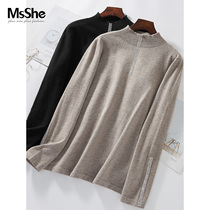 MsShe large size womens 2021 new fat mm winter hot drill half high collar plush core yarn sweater base shirt
