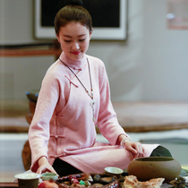 Tea clothing women's suit tea artist's clothing Zen clothing Tang Chinese women's clothing improved cheongsam wool plate buckle coat autumn and winter
