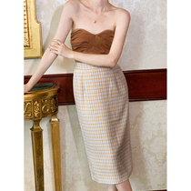 SYT Glance in Classic Fine Plaid Half Body Skirt Woman 2021 Summer New Temperament High Waist Straight Drum Skirt