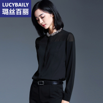 Black long-sleeved shirt womens spring and autumn top 2021 new fashion foreign style perspective shirt temperament professional chiffon shirt