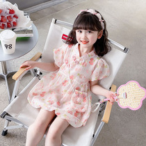 Girls Hanfu cheongsam dress 2023 new foreign style childrens princess dress girl baby floral dress retro Tang suit