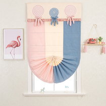 Lollipop Princess style childrens room Korean style small fresh girl room Fan-shaped Roman curtain Bay window Curtain cloth louver