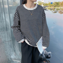 Yin Yi nursing clothes autumn and winter fashion out feeding striped round neck sweater loose Korean slim lazy wind jacket