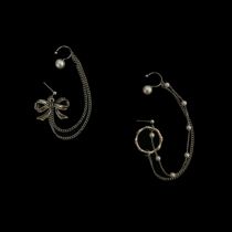 Japanese and Korean personality street punk girl long chain ear bone nail pearl ear clip bow ring bamboo stud ear stud