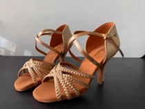 DRH professional Latin dance shoes Wang Chongmo Li Mohan women's high-heeled dance shoes soft bottom dance shoes women real silk satin