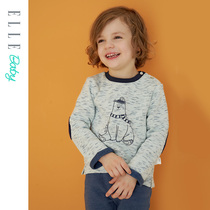 Elle baby boys long-sleeved top Baby spring and autumn bottoming shirt Cartoon printing casual sports round neck shirt