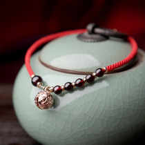 Phoenix Nirvana Garnet anklet Female personality plated real gold bells Hand woven red rope Chinese style accessories