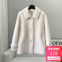 2022 new winter Haining small sheep shearling lamb fur coat womens short fur coat