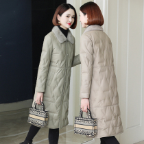 zqqz leather down jacket women long 2021 Winter new mink wool collar sheep leather jacket D165