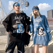 Autumn and winter fashion brand cartoon long-sleeved round neck sweater male Korean version ins loose trend sweater couple top