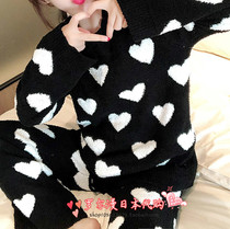 Japan soft honey love soft pajamas womens winter suit long-sleeved warm autumn and winter home clothes