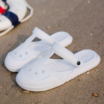 Slipper women wear fashion Joker Korean students solid color simple beach slippers bag head breathable nurse shoes women