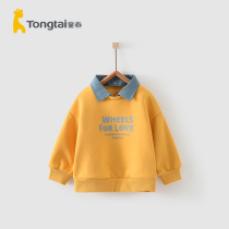 Tong Tai Chunqiu 1-4 years old infants and womens baby clothes casual plus velvet pullover round neck sweater two wear tops