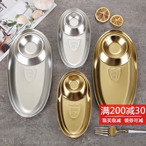 Put French fries fried chicken nuggets with dipping sauce master plate 304 stainless steel oval Golden restaurant creative snack plate