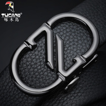 Woodpecker mens belt leather casual automatic buckle belt simple trend earthy high-end young people