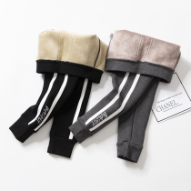 Girls plus trousers 2019 new autumn and winter children in one thickening warm beam foot pants wear ocean gas