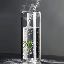 Household double-layer glass anti-scalding drinking water cup Green tea cup drink tea cup transparent straight body insulated milk cup
