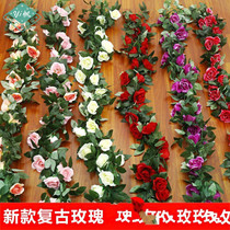  Long wall-mounted vine decoration simulation tree vine green leaves grape leaves plastic flowers green dill beautify flowers and plants