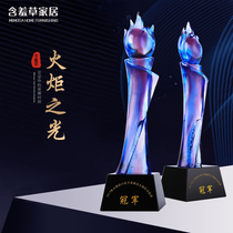 Glass torch blue crystal medal trophy custom creative excellent employee enterprise annual meeting award memorial custom