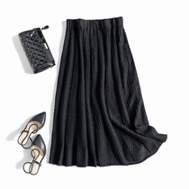 Tibetan meat is thin and tall high-waisted A-line threaded mid-length pleated thickened drape knitted skirt womens autumn and winter