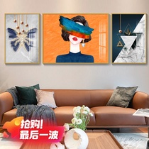 Light luxury character living room decorative painting modern simple and advanced girl sofa background wall mural triple hanging painting