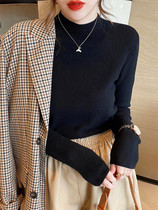 South Korean black wool knit cardiovert 2021 Winter new half high collar Long sleeves sweaters skinny suit undershirt