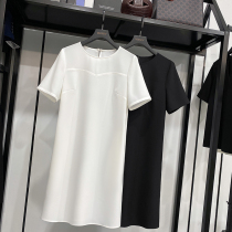 MRMW2021 summer new round neck short sleeve dress feminine fashion solid color Hepburn style long skirt