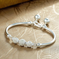 Jin Liufu silver bracelet 990 sterling silver female transfer beads women Japanese and Korean version of foot silver simple Bell bracelet lettering