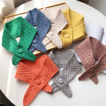 2020 new Korean version of autumn and winter decoration with Joker button hair band scarf knitted casual small wool scarf