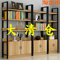  Household bookshelf storage rack Living room storage storage rack with door display rack Partition rack shelf combination wrought iron bookcase