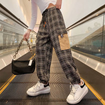 Girl Pants Spring Outwear 2022 New Children Foreign Air Tooling Long Pants Spring Autumn CUHK Children Plaid Casual Pants