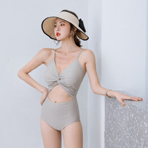 2021 Korean new swimsuit with chest pad female twist bag high waist belly thin sexy ins style French swimsuit