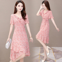 Short sleeve one-piece dress mid spring Summer 2021 new womens clothing collection waist Supper body Slim Temperament Fashion Underskirt