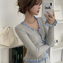 Vchy gentle wind wooden ear knitted small cardigan women Spring long sleeve coat 2021 New slim short top