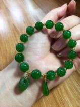 Natural Xinjiang Hotan Jasper backgrain bead bracelet ice through spicy green bucket Golden Magnolia orchid handstring