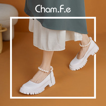 White Mary Jane shoes women Pearl thick soles shoes summer thin leather shoes Hepburn style small leather shoes 559B