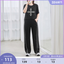 MSShe big code womens dress 2022 new summer dress fat mm good hitch in European and American wind nails sandals T-shirt lengthened pants suit