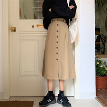 Skirt Womens Spring and Autumn Mid-length 2020 new Korean version of high waist single-breasted tooling Joker a pleated skirt