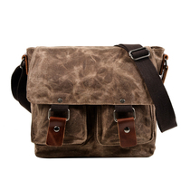 Qiguxi trendy crossbody backpack padded oil wax canvas men's bag small satchel retro camera leisure bag shoulder bag