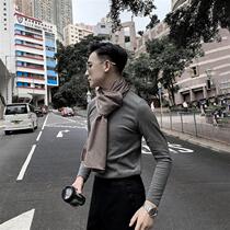 South Korea 2021 new casual fall Long sleeves Semi-high collar Mens Needle Sweater Jersey Bottom Sweater 100 Hitchhiking