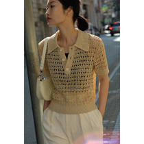 Rui time Japanese and paper yarn Small V-neck slim shirt top cool knit polo shirt womens short sleeve T-shirt s p