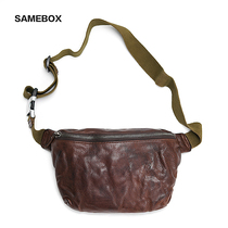 Leather chest bag Amicati first layer cowhide vintage fanny pack Armpit bag American vegetable tanned leather pleated crossbody bag