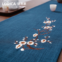 Shan Yuan Xiaomei Embroidered New Chinese Table Flag Tea Table Zen Tea Mat Linen Chinese Style Fabric Cotton Hemp Tea Table Cloth