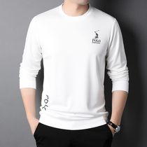 Men's long sleeve T-shirt youth autumn 2021 autumn new mercerized cotton crew neck white printed base shirt
