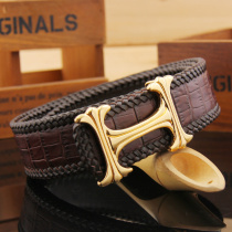 Love Blue Fort Business Mens Belt Leather Hand Woven Crocodile Head Layer Cowhide Belt Fashion Youth Tide