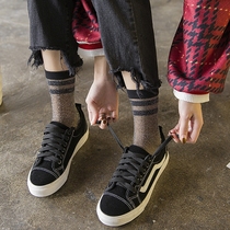 Socks womens tube socks ins tide summer thin transparent crystal socks Japanese wild bright silk Korean pile pile stockings