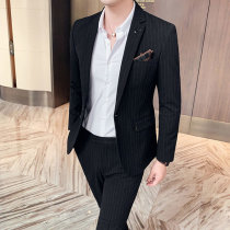 Casual suit suit suit mens self-cultivation yuppie handsome wedding ceremony groom light mature style suit men Korean trend stripes